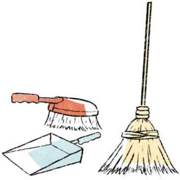 A broom, dustpan and brush.