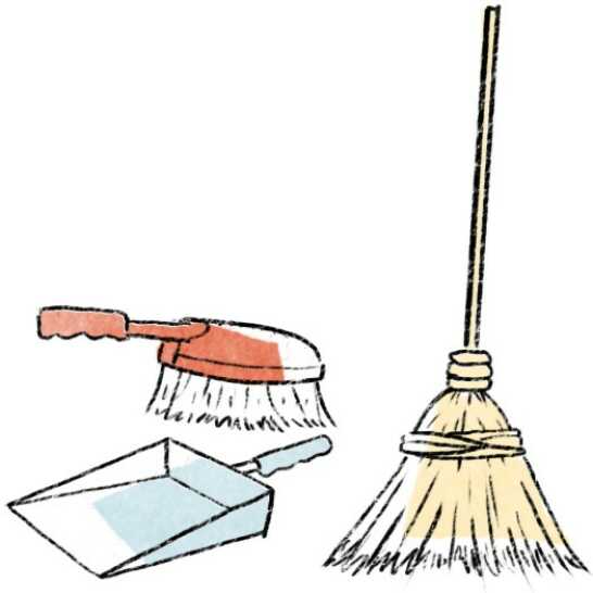 A broom, dustpan and brush.
